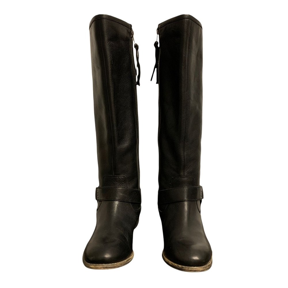 Diba Black Leather Moto Full Zip Knee High Boots Size 7 - Picture 3 of 14